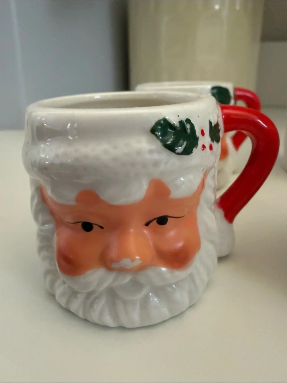 Festive Santa Face Mini Ceramic Espresso Mugs - Set of 6